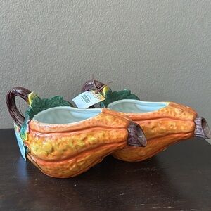 Heritage Harvest Set Of 2 Gravy Boat  Dishes New Pumpkin Fall Thanksgiving